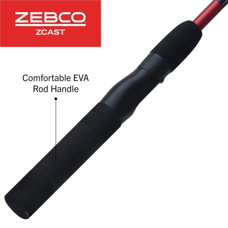 Zebco Z-Cast Spinning Fishing Rod, 6-Foot 2-Piece Durable Z-Glass Fishing Pole, Comfortable EVA Rod Handle, Shock-Ring Guides, Medium Power, Red - Image 3